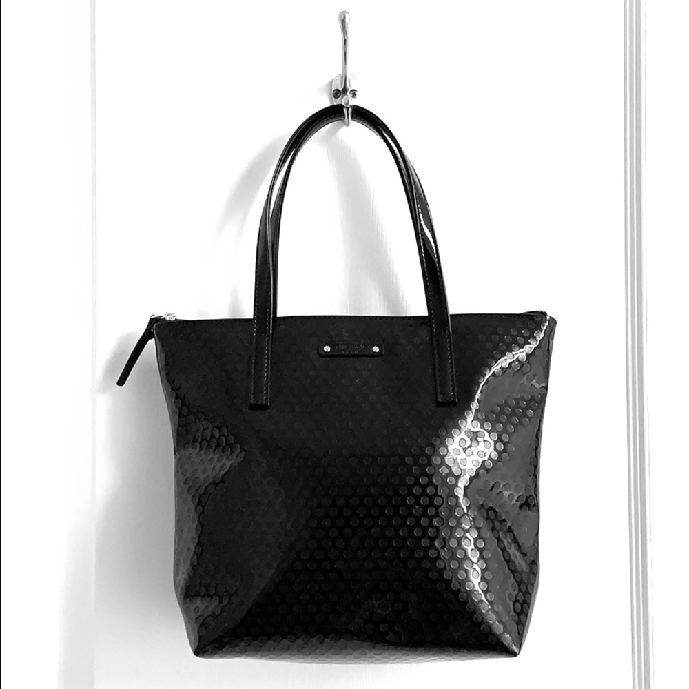 Kate Spade Black Polka Dot Leather Tote Bag